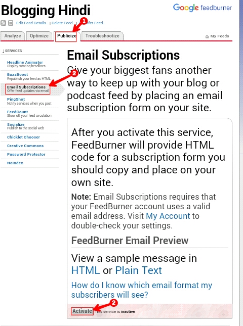 Feedburner Me Email Subscription Activate Kaise Kare 2